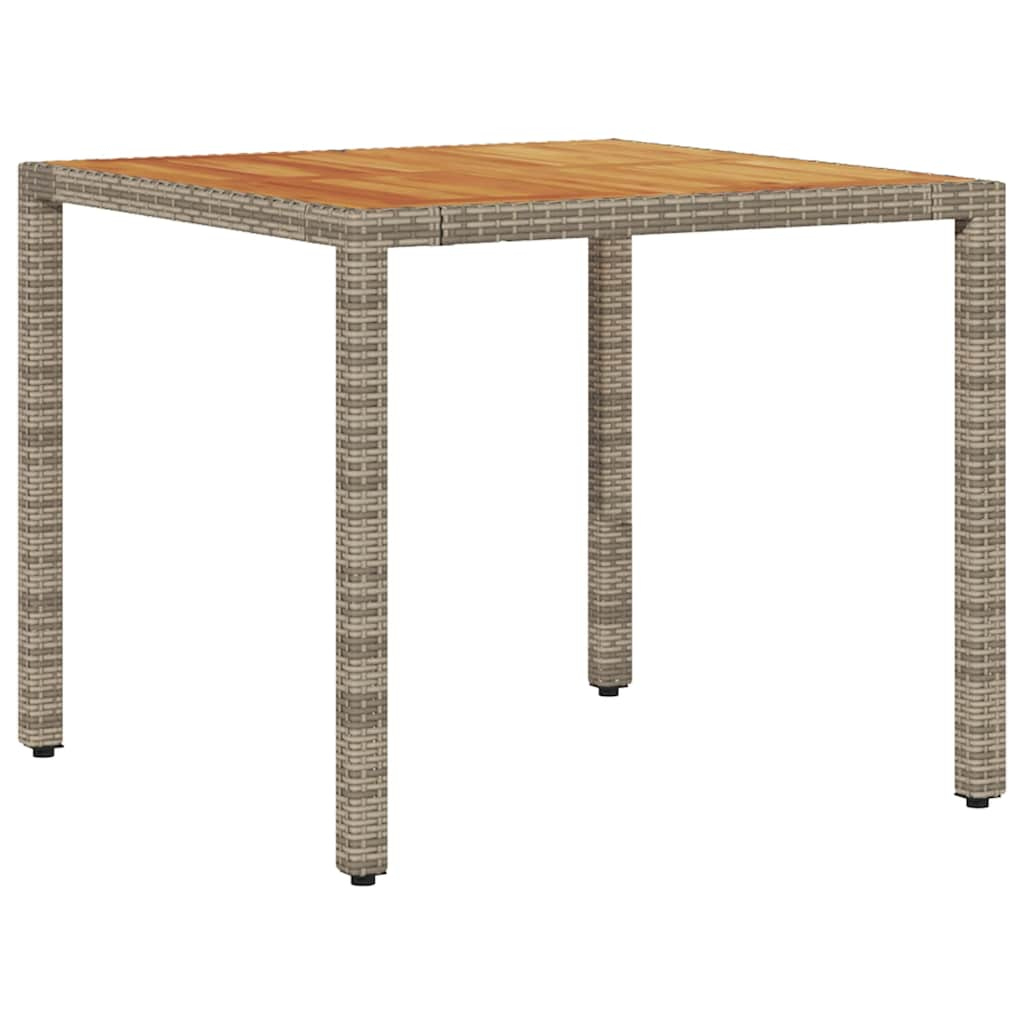 vidaXL mesa de jardín superficie madera acacia ratán gris 90x90x75 cm