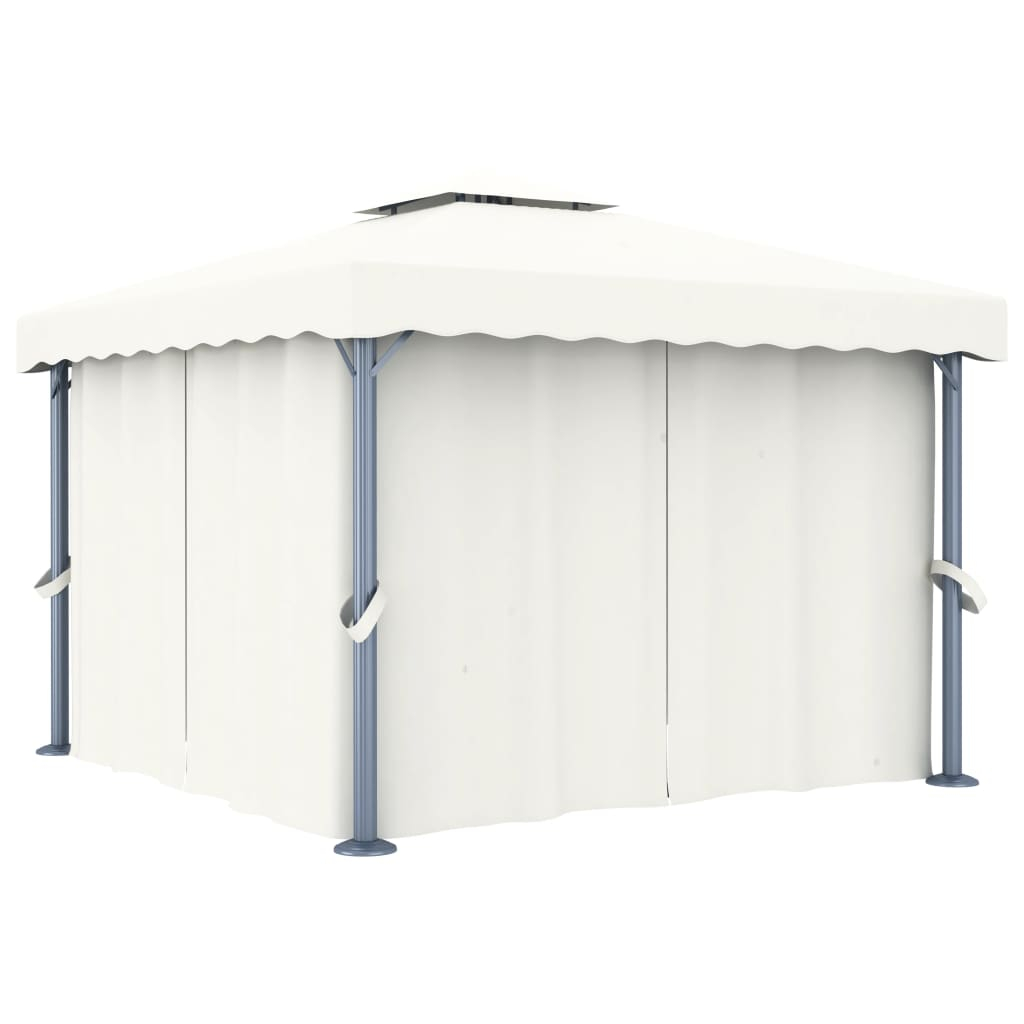 vidaXL cenador con cortina blanco crema aluminio 3x3 m