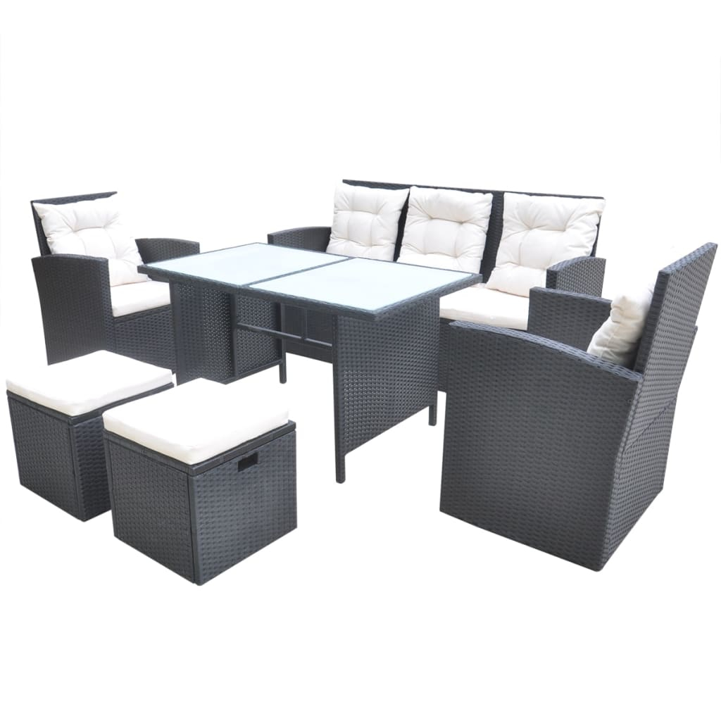 vidaXL set comedor de jardín 6 piezas y cojines ratán sintético negro