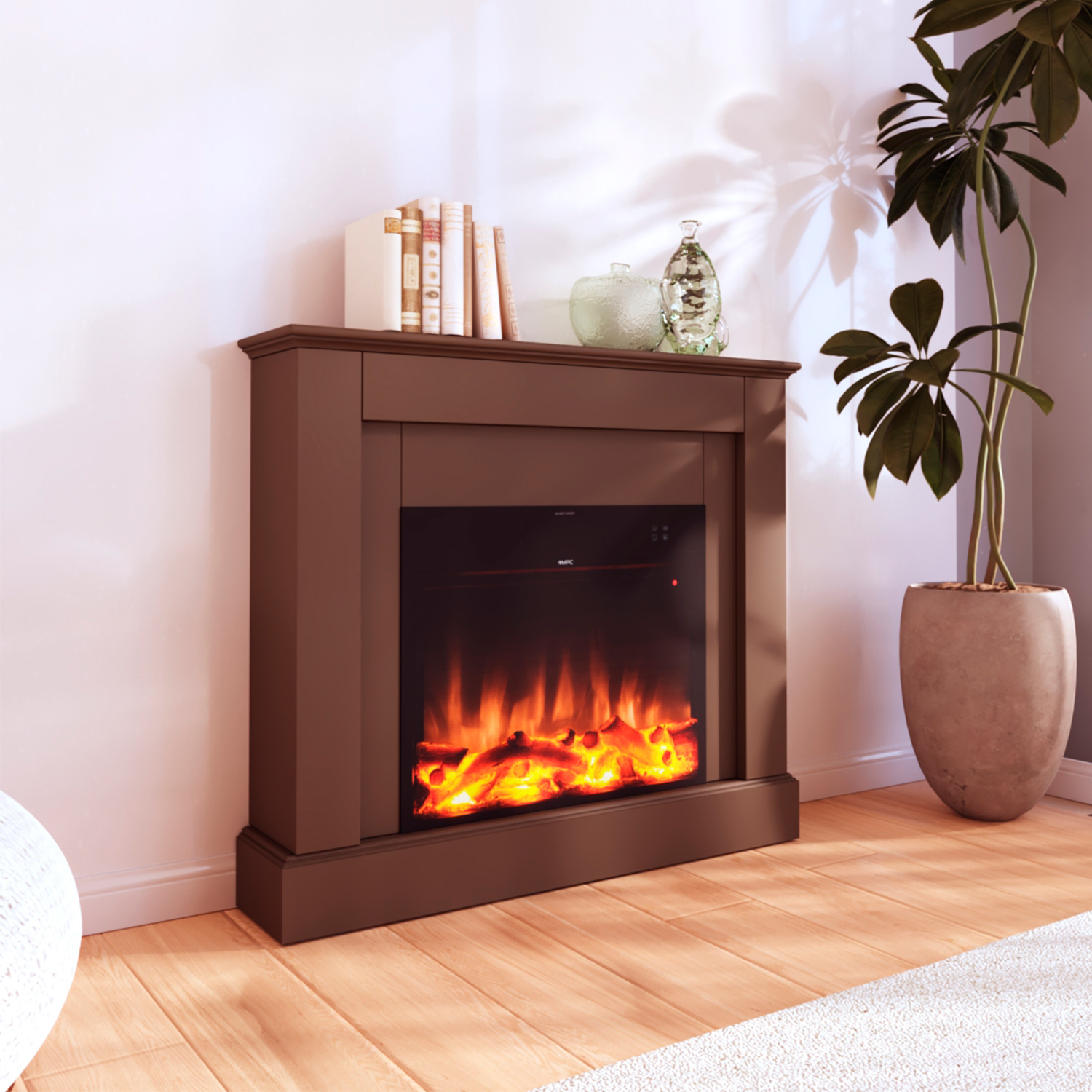 Marco de chimenea de madera mpc camillo marrón para inserto electrico de 60