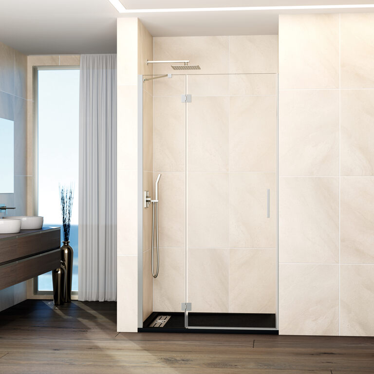 Mampara glass panel fijo + puerta abatible 77-80 cm (30+50) níquel