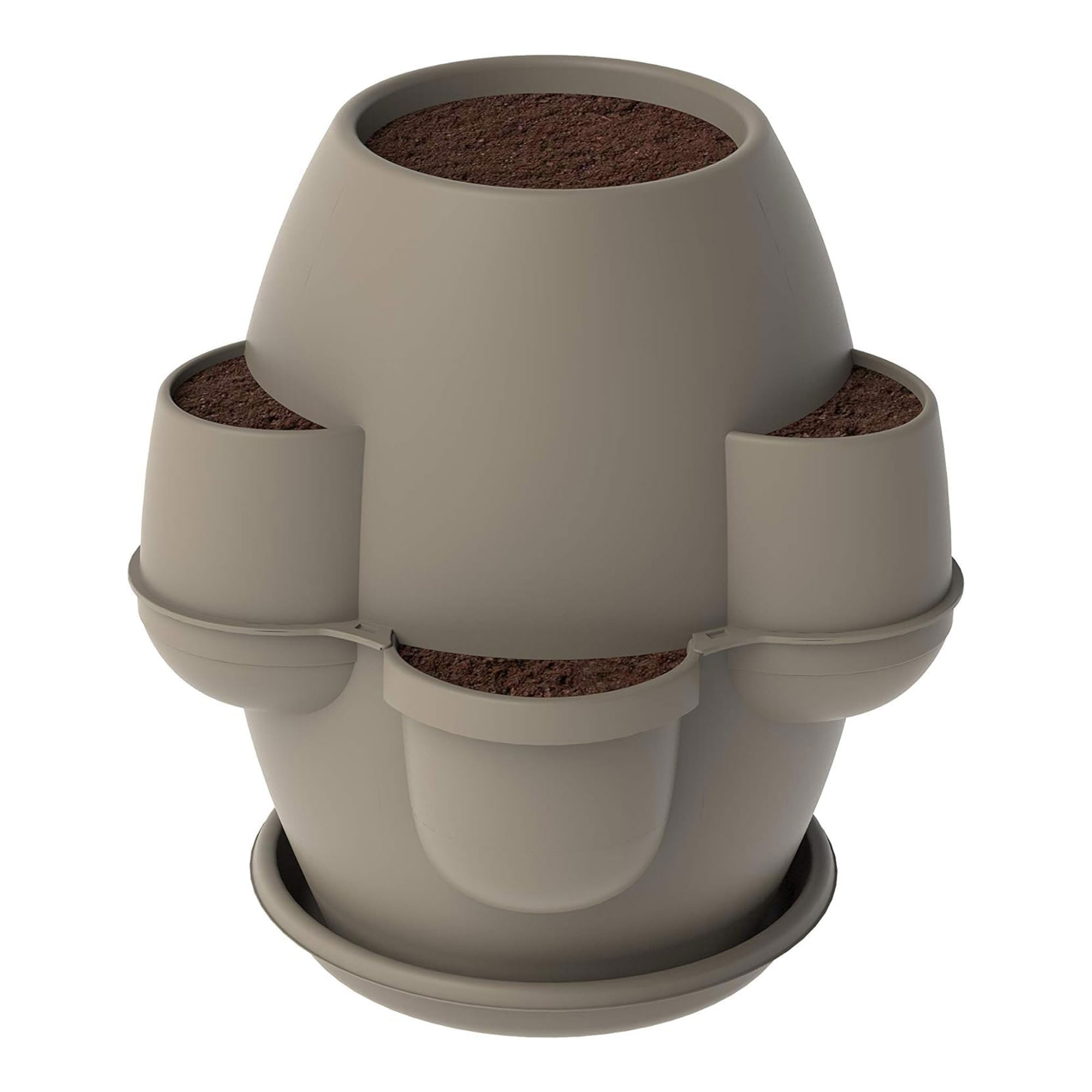 Oasi-jardinera de jardín 80x80x80 cm con 6 bolsillos perimetrales cappucino