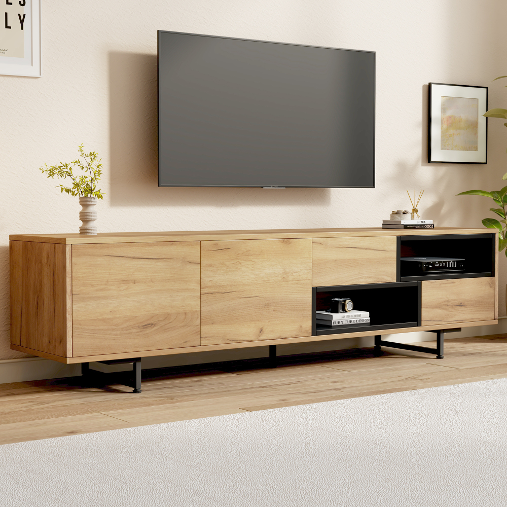 Mueble de tv para salón con 2 puertas 2 cajones color madera 48x173x38cm