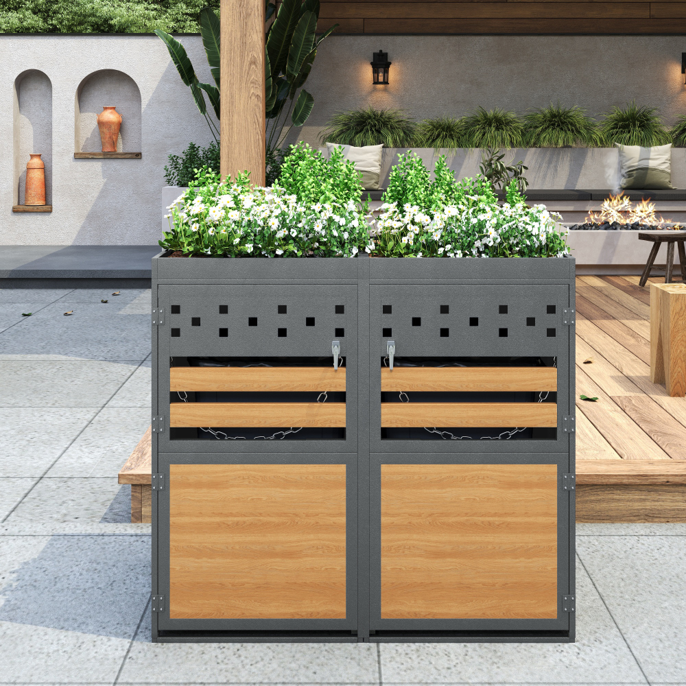 Armario para cubos 2 unidades 120-240 l metal gris natural