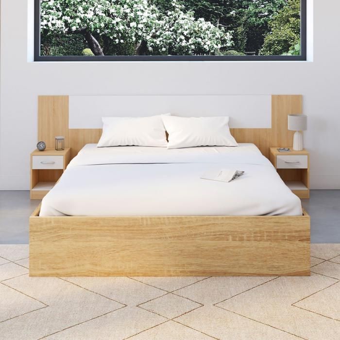 Cabecero con mesitas de noche modulares - madera blanca - 240 cm