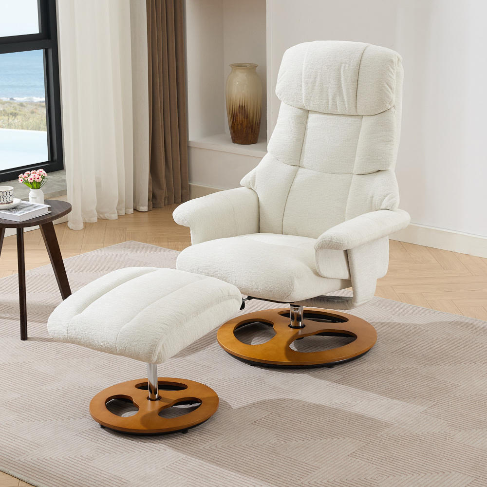 Sillón relax chenilla blanco con masaje calor y giro 360°