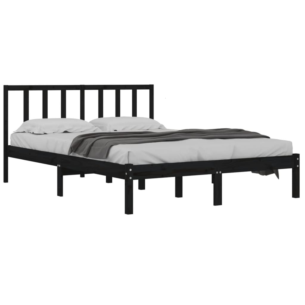 vidaXL estructura de cama madera maciza de pino negra 150x200 cm