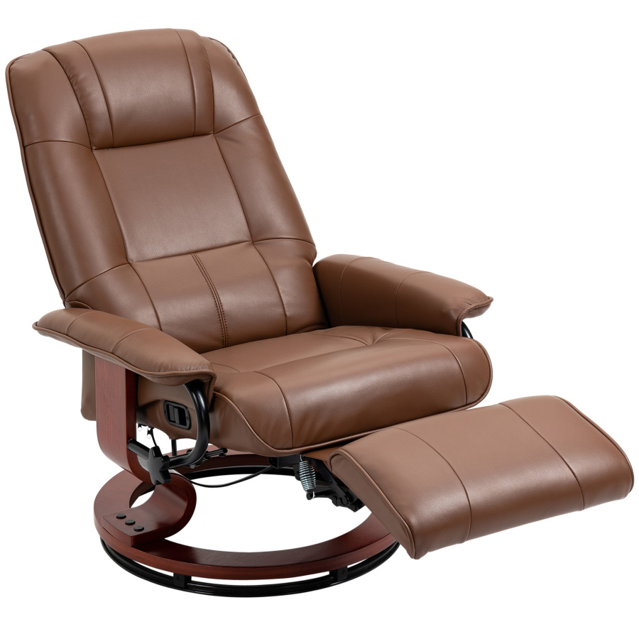 Sillón relax giratorio piel marrón reclinable con reposapiés 1 plaza