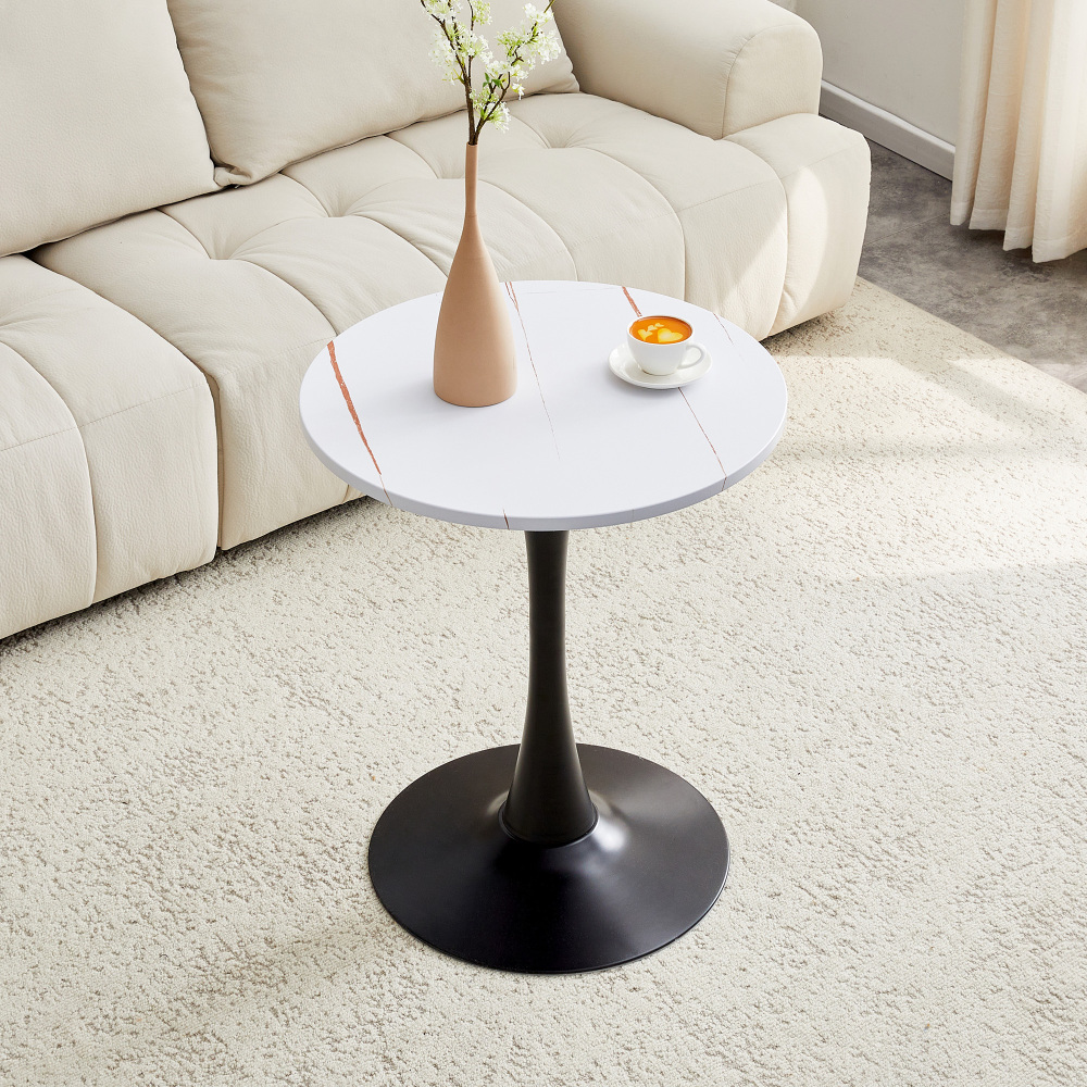 Mesa auxiliar redonda para salón mdf blanco y negro 72x60x60cm