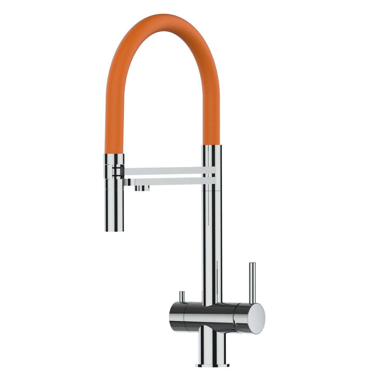 Grifo de cocina 4 vías acero inox ducha 2 chorros, pulido/naranja