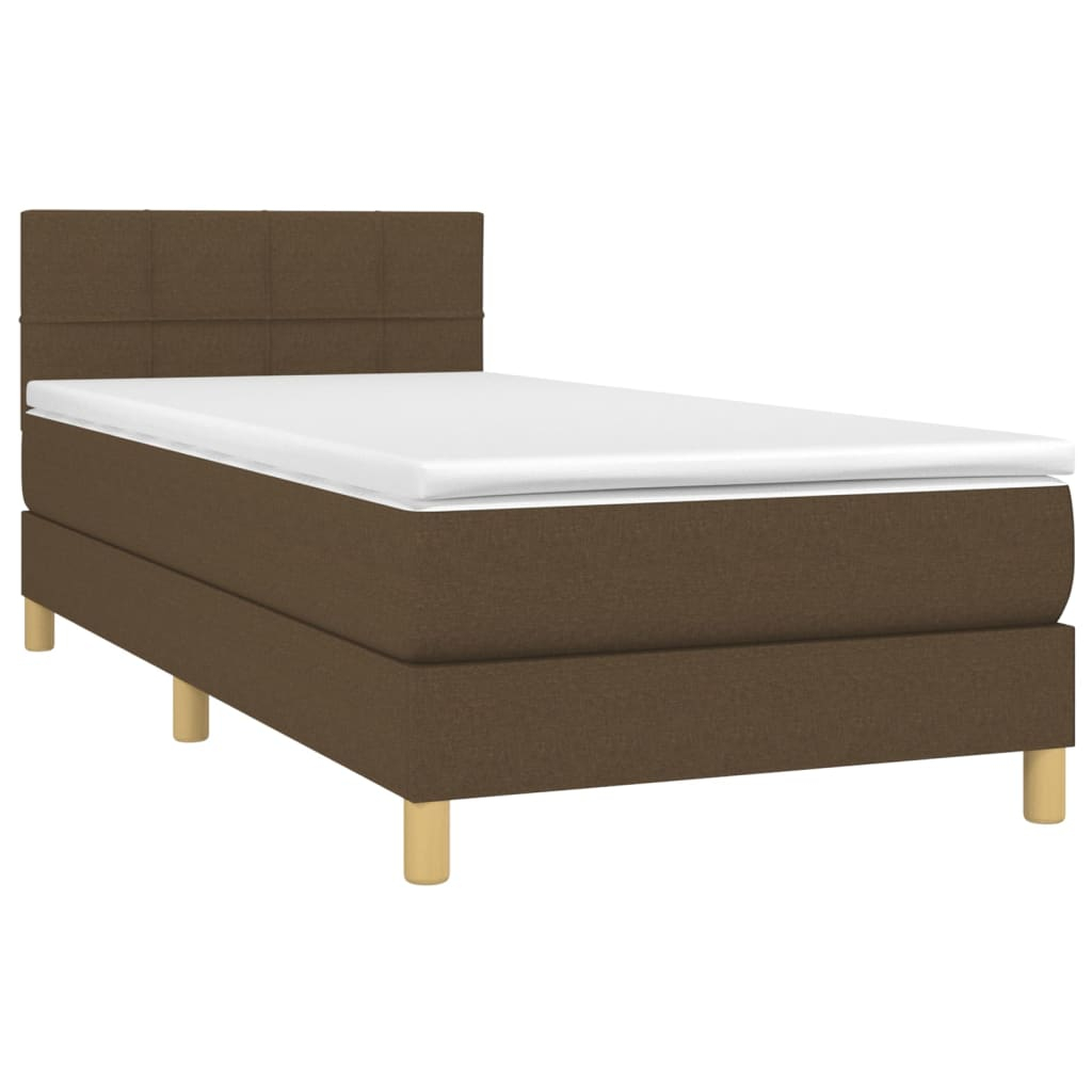 vidaXL cama box spring con colchón LED tela marrón oscuro 80x200 cm