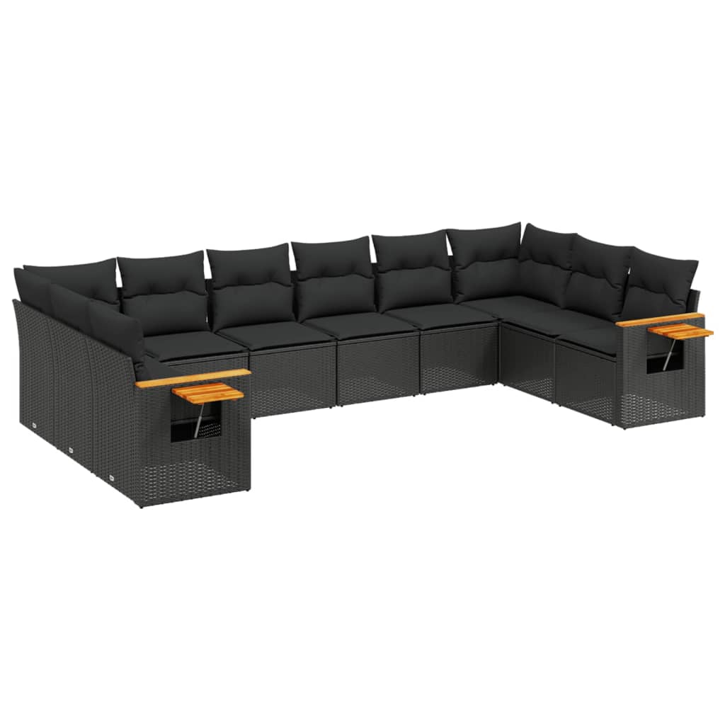 vidaXL set de sofás de jardín 10 pzas cojines ratán sintético negro