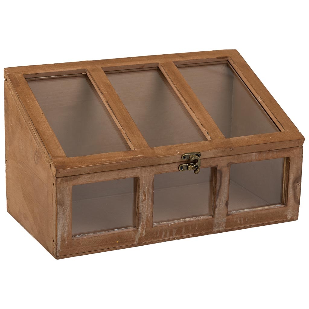 Caja de madera con ventanas marrón 35x19x12/20h cm