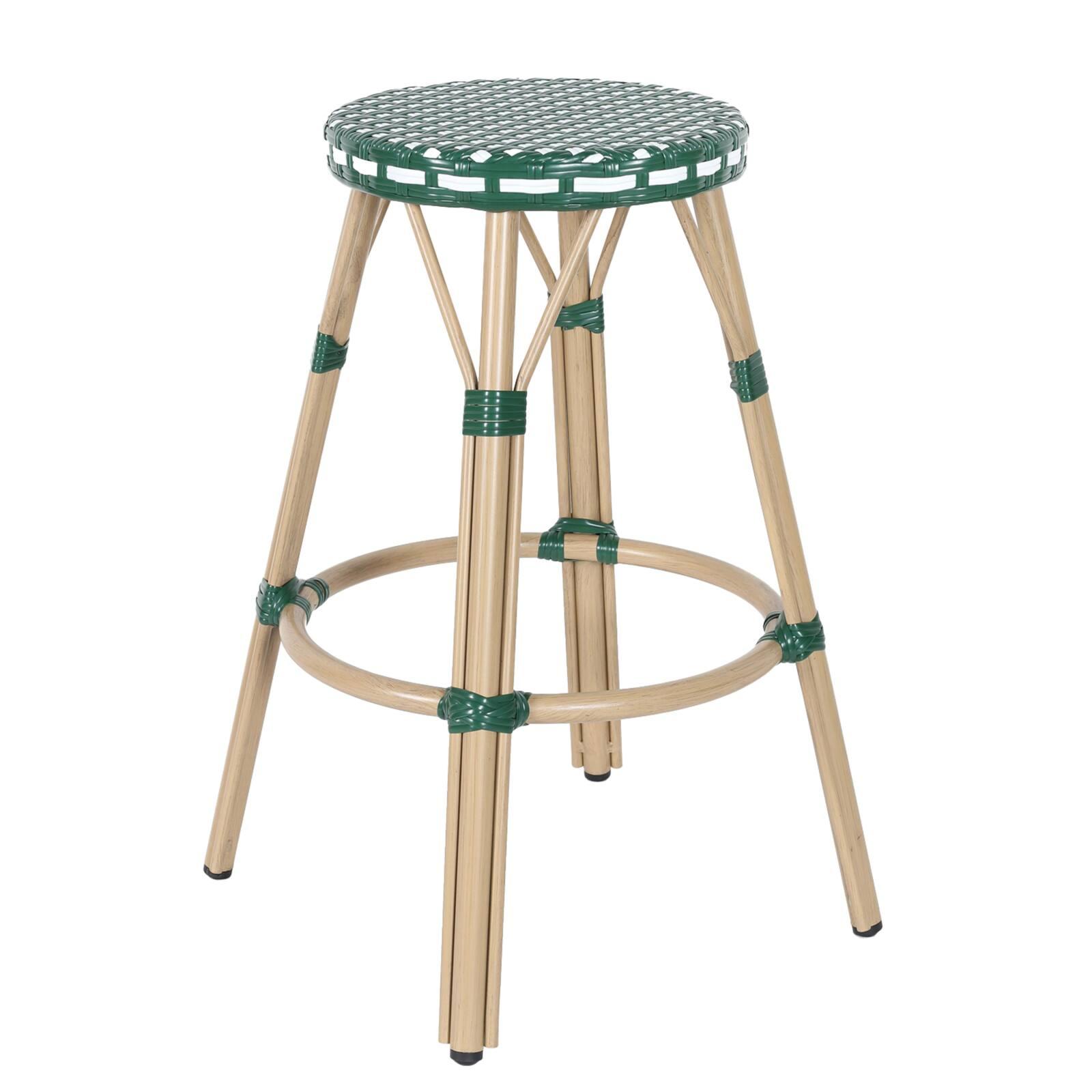 Taburete alto de jardín en aluminio y ratán sintético blanco verde