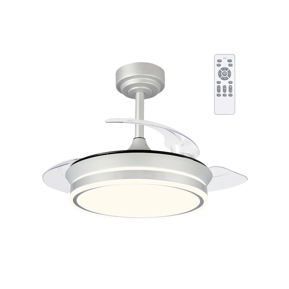 Ventilador de techo retráctil pequeño con luz LED 46w perla mini gris 3cct