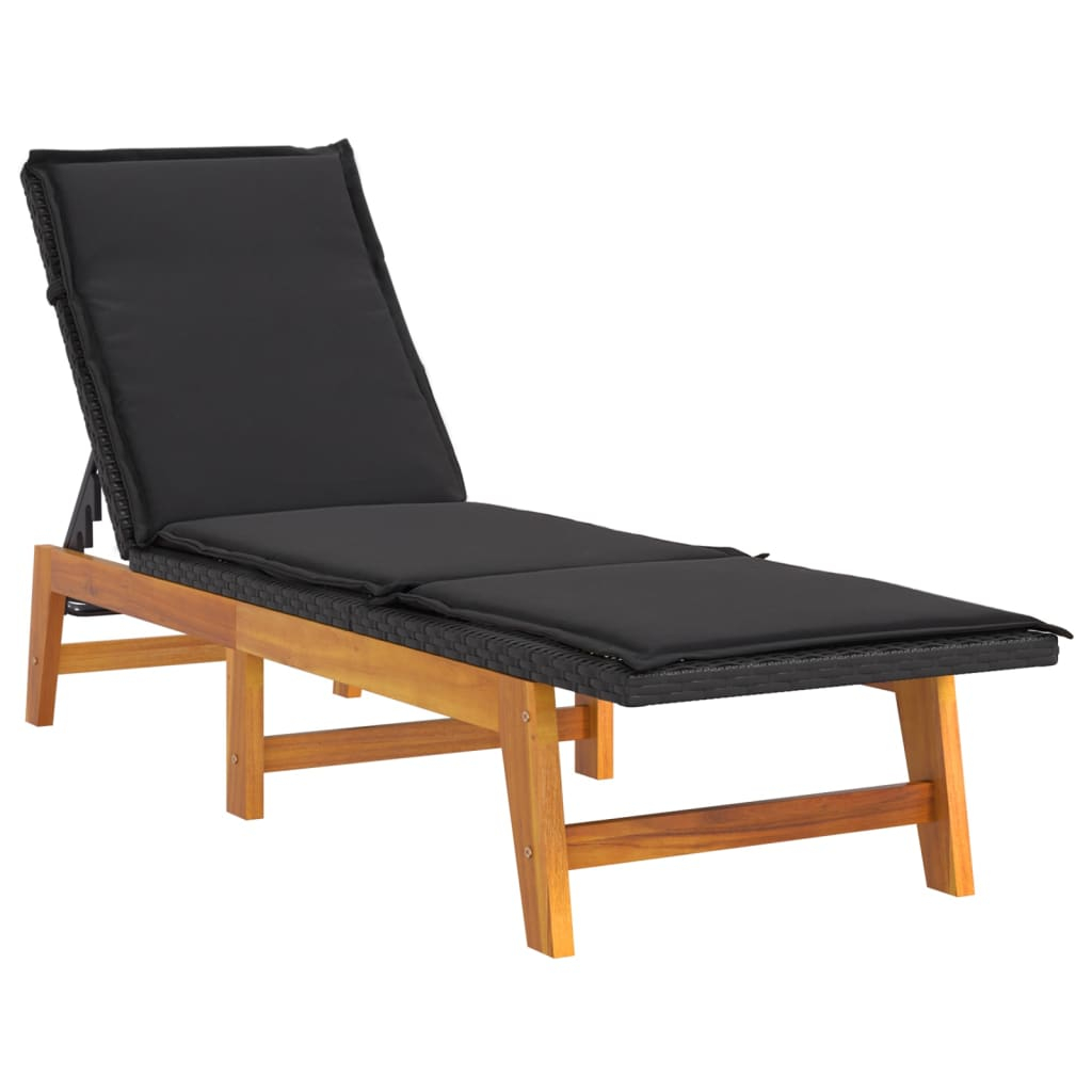 vidaXL tumbona con cojín ratán sintético y madera maciza acacia