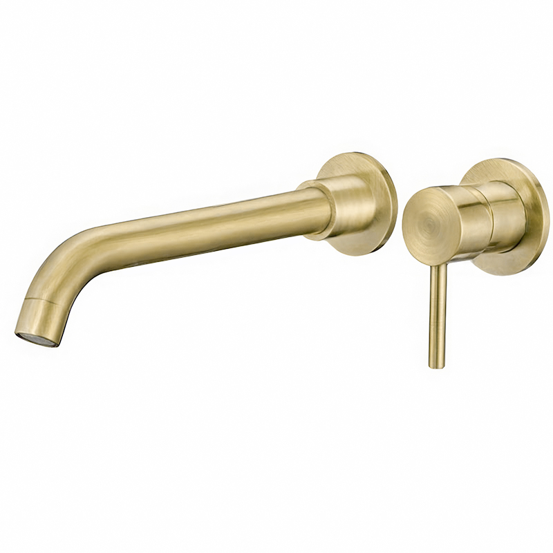 Valaz grifo lavabo empotrado redondo dorado envejecido caño de 26cm