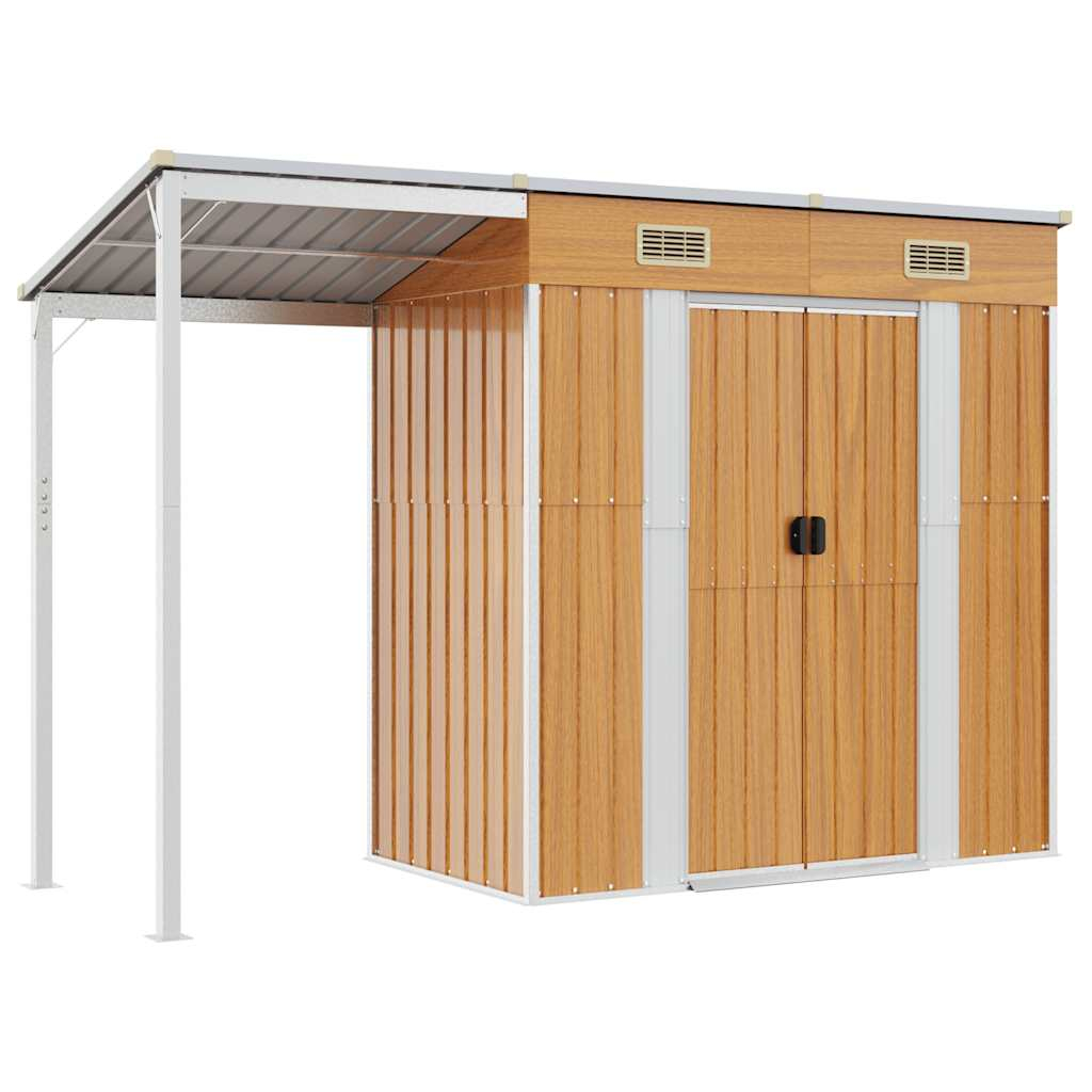 vidaXL cobertizo con tejado largo acero marrón claro 277x107x181 cm