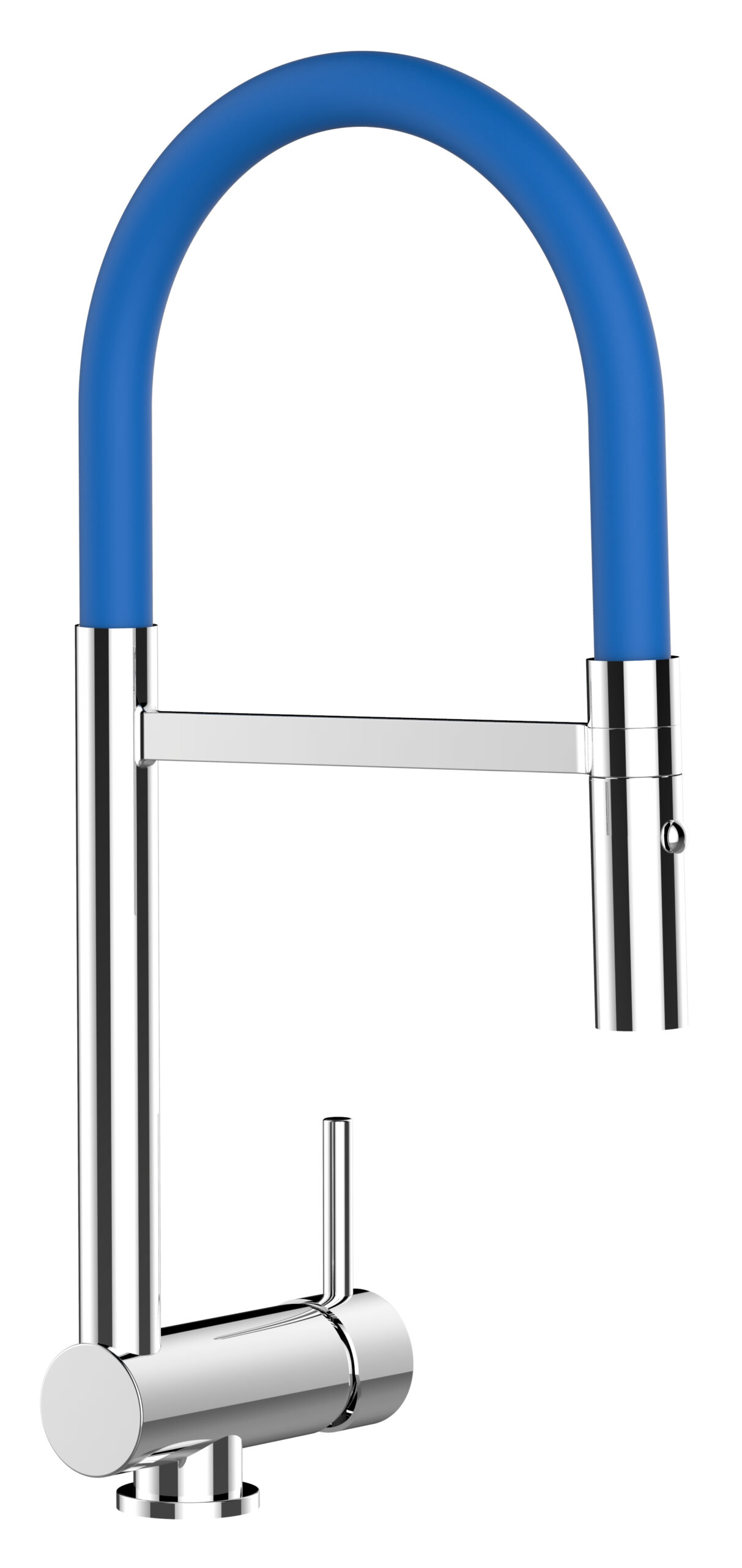 Grifo cocina abatible 6cm cromado caño flexible azul ducha 2chorros