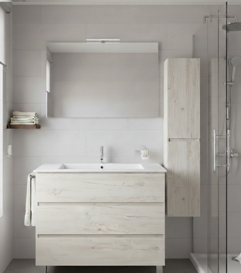 Mueble de baño balder, lavabo y espejo blanco nordico 80x40 cm con columna