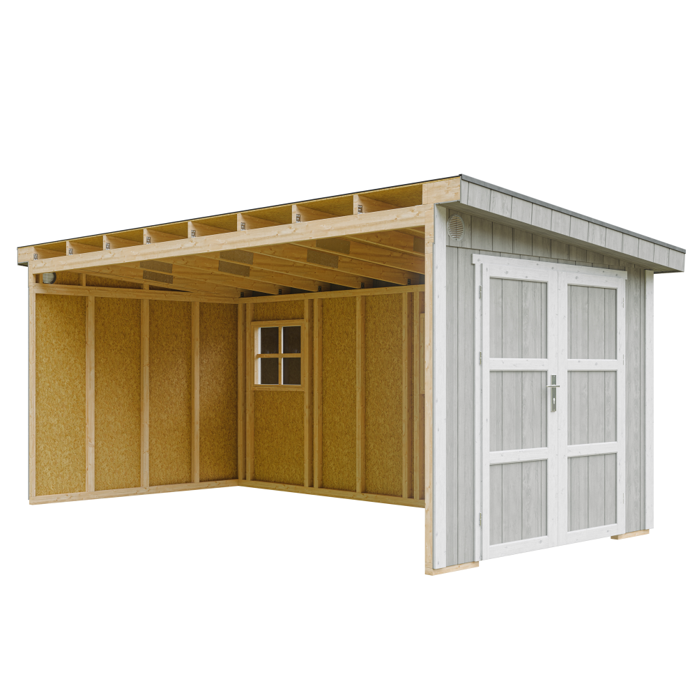 Caseta de jardín Timbela m940b-tundra grey, 11,47 m², premium, sin suelo