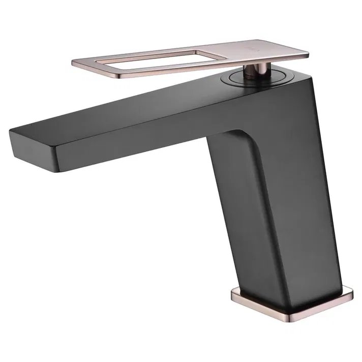 Grifo de lavabo monomando para lavabo / lavamanos negro mate y oro rosa