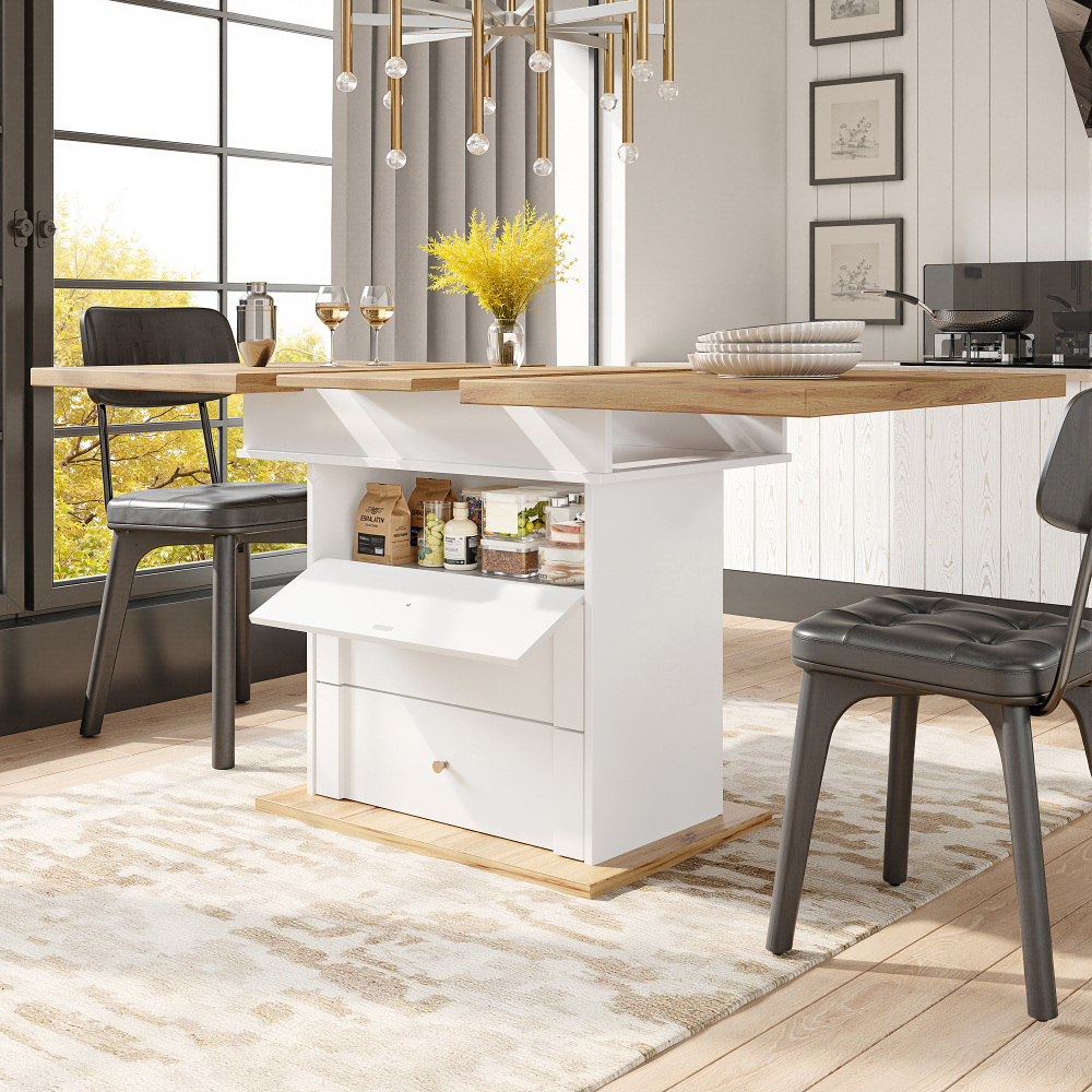 Mesa extensible 4-6 personas mdf blanco natural 110-140 cm