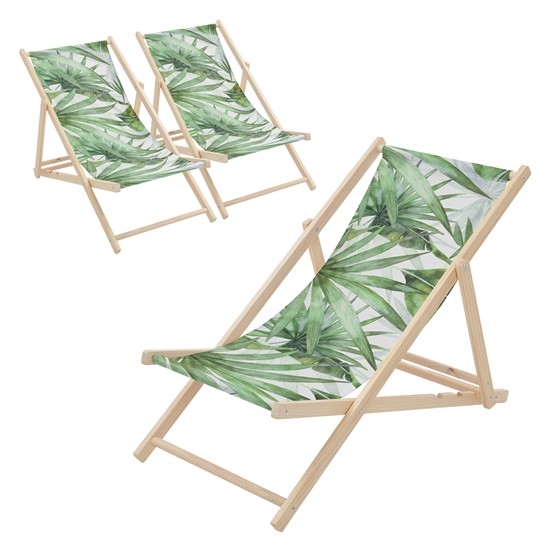 3x sillas de playa de madera con respaldo ajustable, diseño palmera