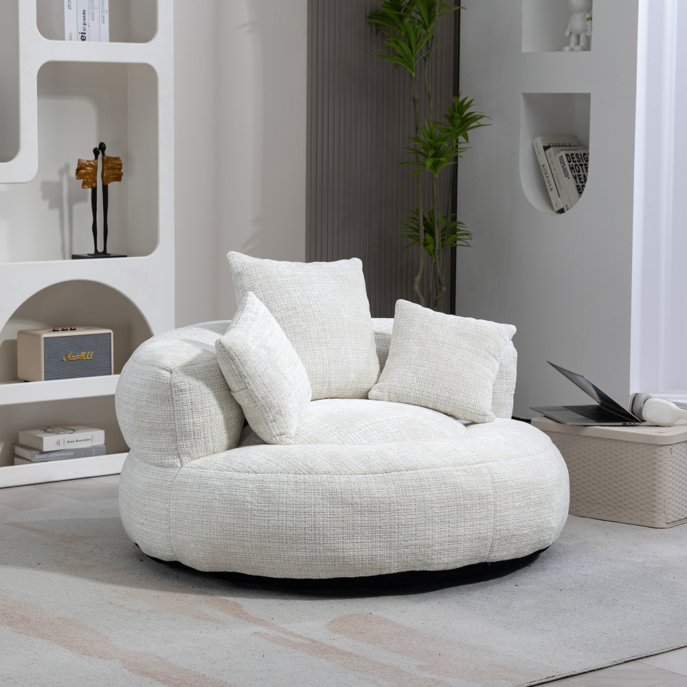 Sillón relax individual chenilla beige con respaldo alto y reposabrazos
