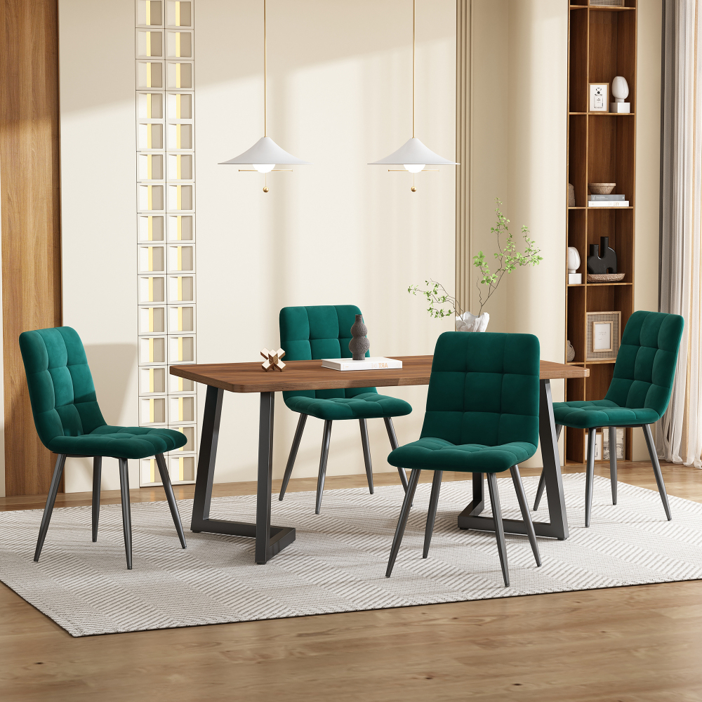 Conjunto de mesa y sillas mdf nogal 4 sillas verde oscuro comedor