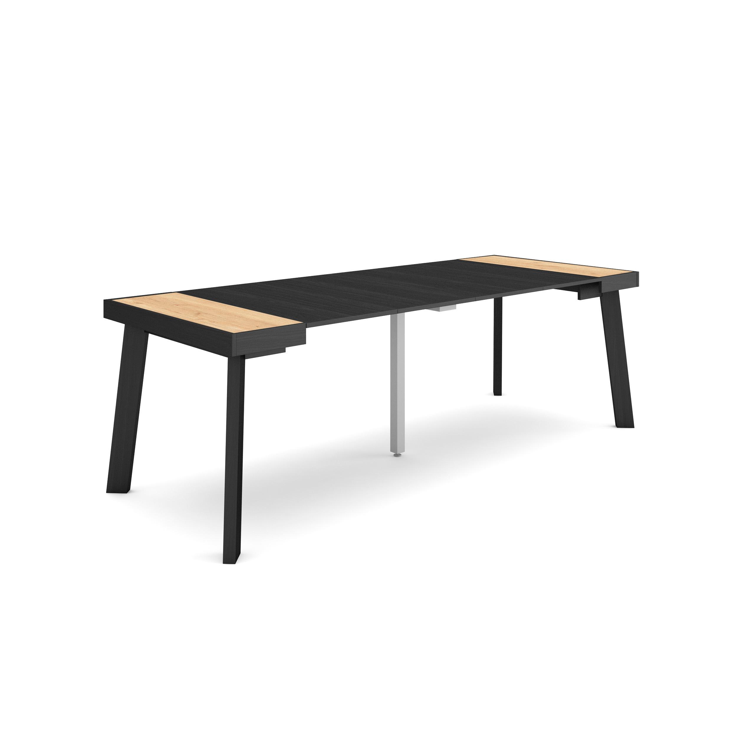Mesa extensible, 58/222x90x73cm, roble y negro, patas de madera rf3080