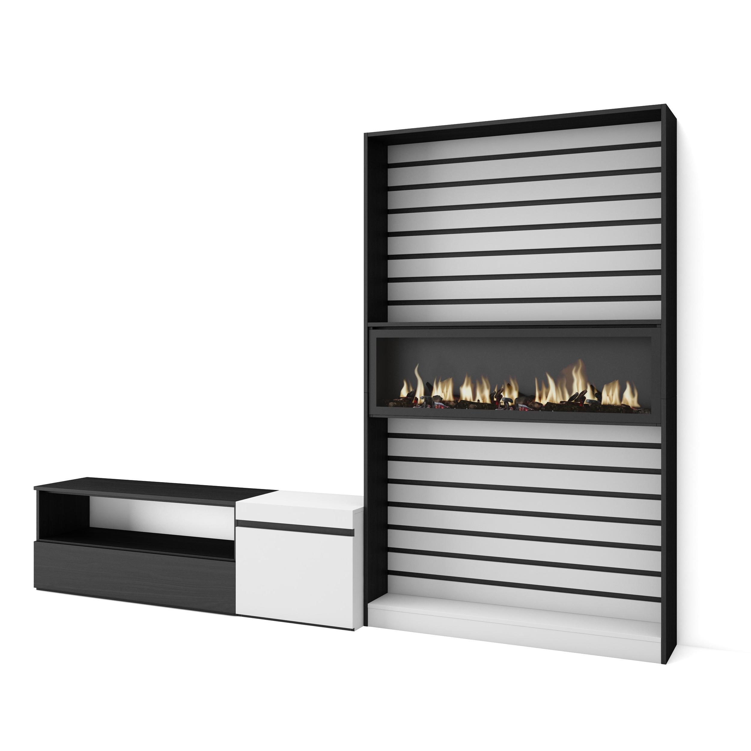 Muebles salón, 260x35x186cm, blanco y negro, chimenea eléctrica xxl rf2551