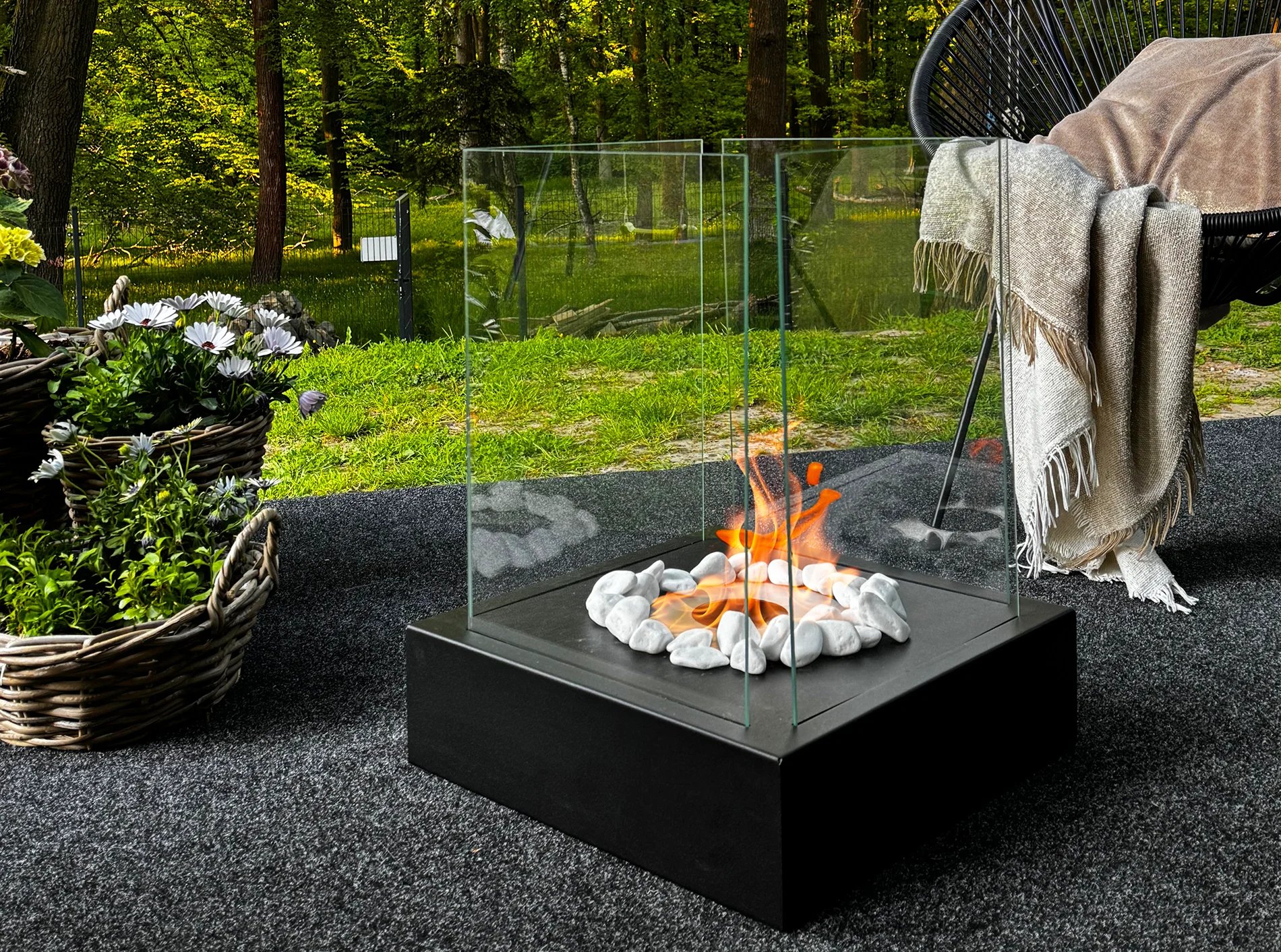 Chimenea bioetanol sunset garden negra con cristal