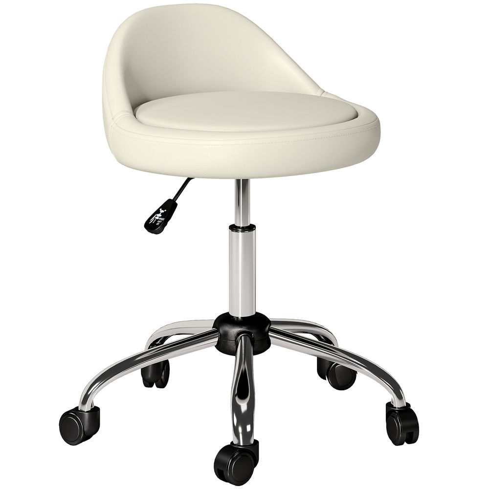 Taburete con rueda 50x50x83 cm cuero sintético color blanco Homcom