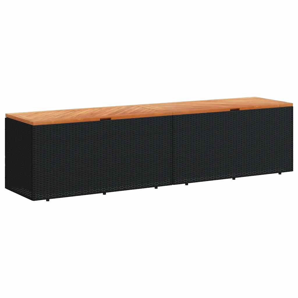 vidaXL caja de almacenaje jardín madera acacia ratán negro 220x50x54cm