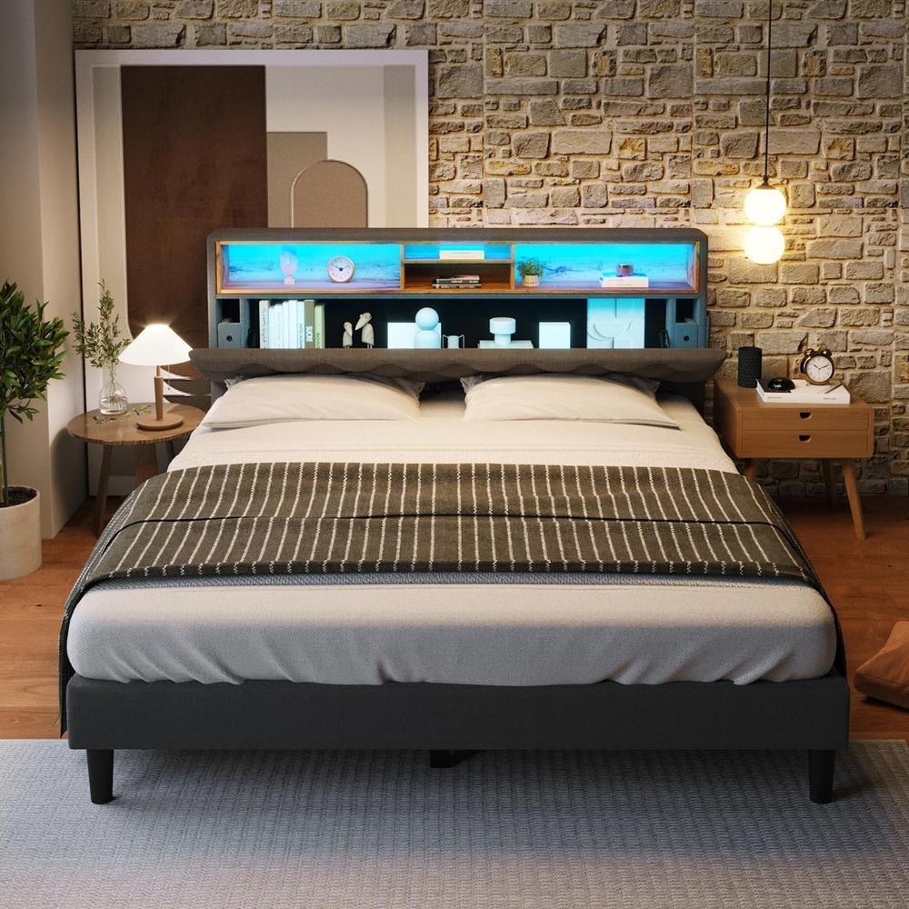 Cama con almacenaje 140x200cm gris