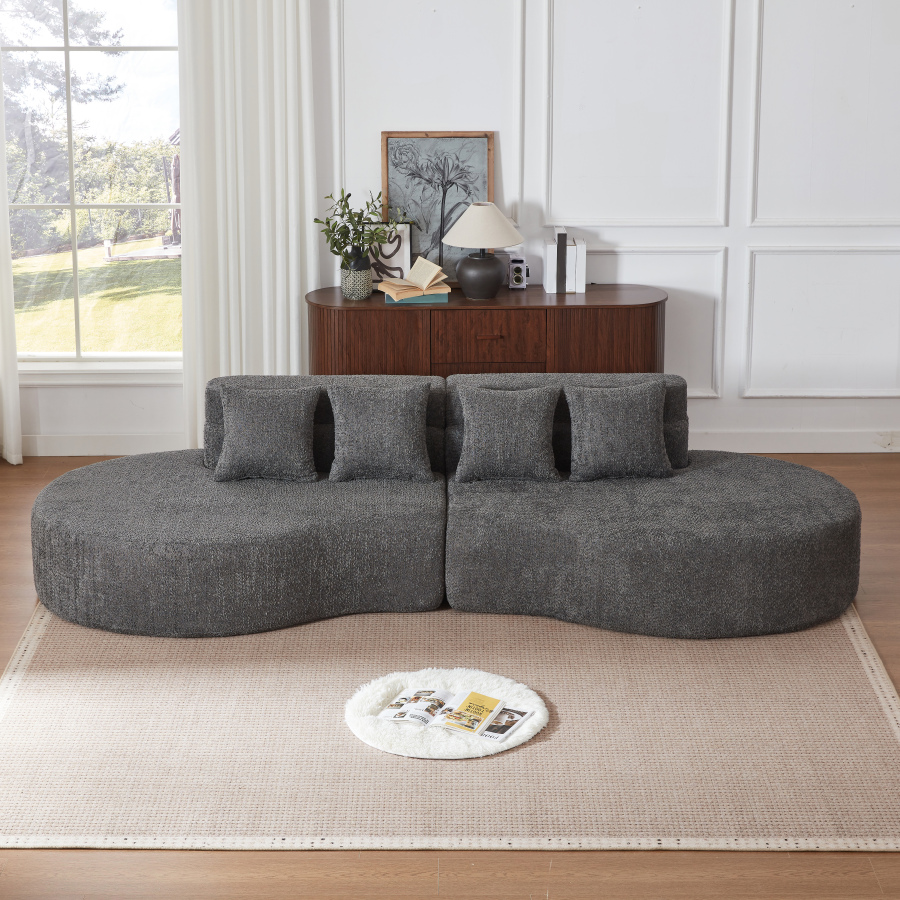 Sofá modular de espuma chenilla gris 2 piezas curvo desenfundable