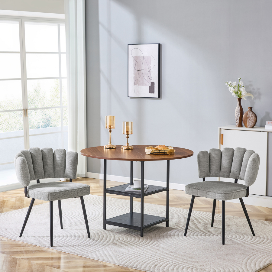 Conjunto de mesa redonda nuez y gris claro con almacenaje