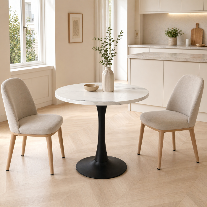 Mesa de comedor redonda 2-4 personas mármol blanco negro 80cm