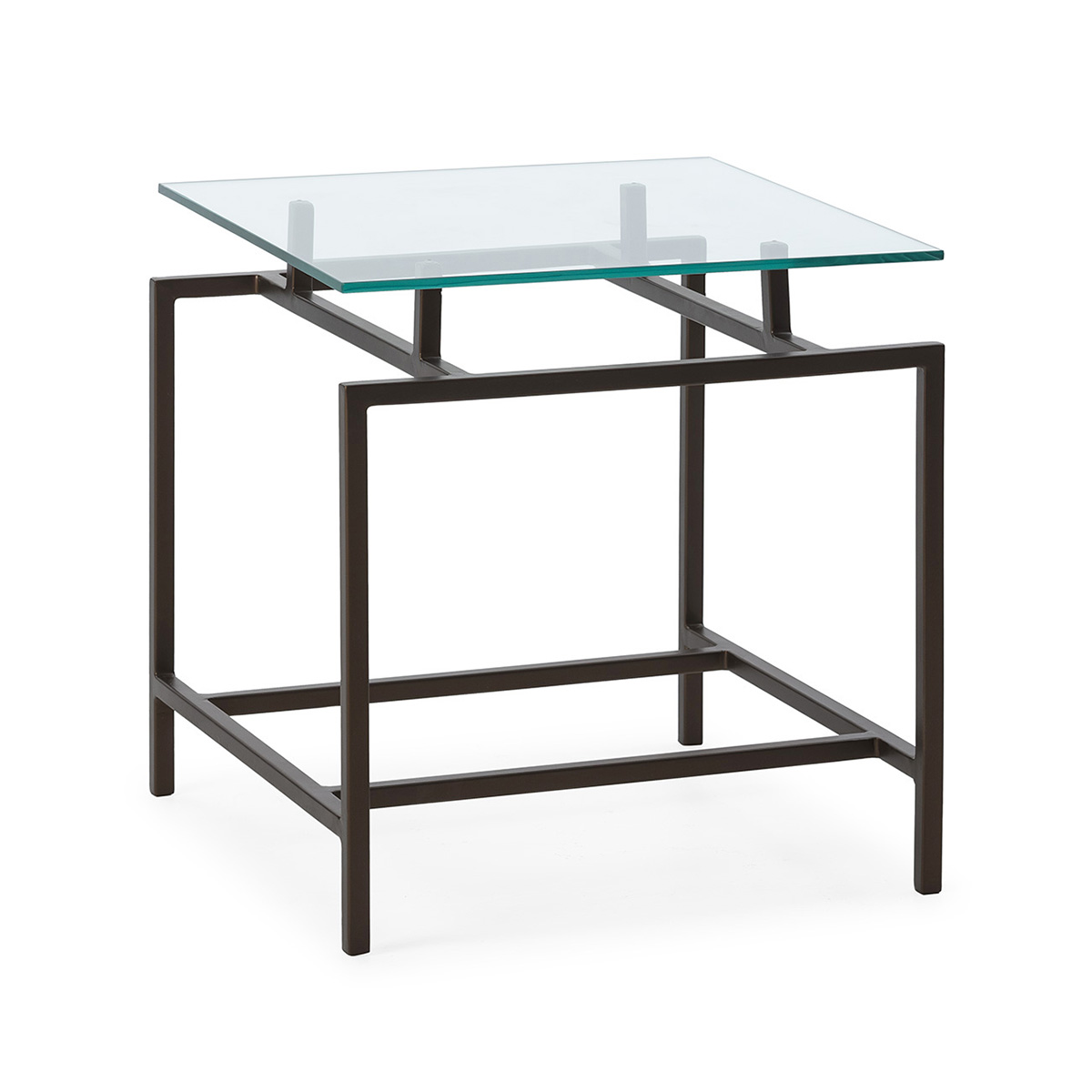 Mesa auxiliar 55x55x59 cristal, metal bronce oscuro