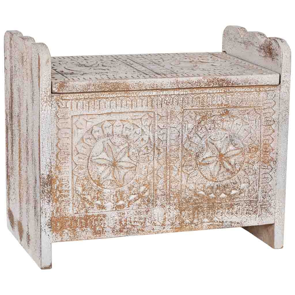 Baúl de madera blanco y marrón acabado artesanal 60x36x50cm