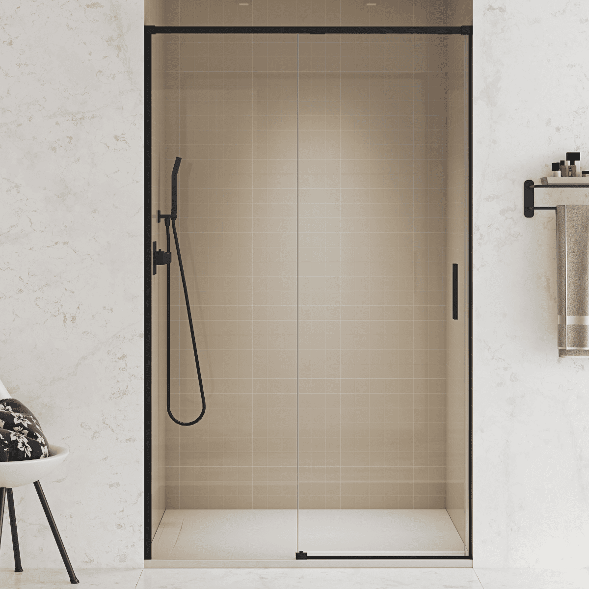 Mampara ducha frontal 1 puerta 1 fijo corredera| negro 140 cm