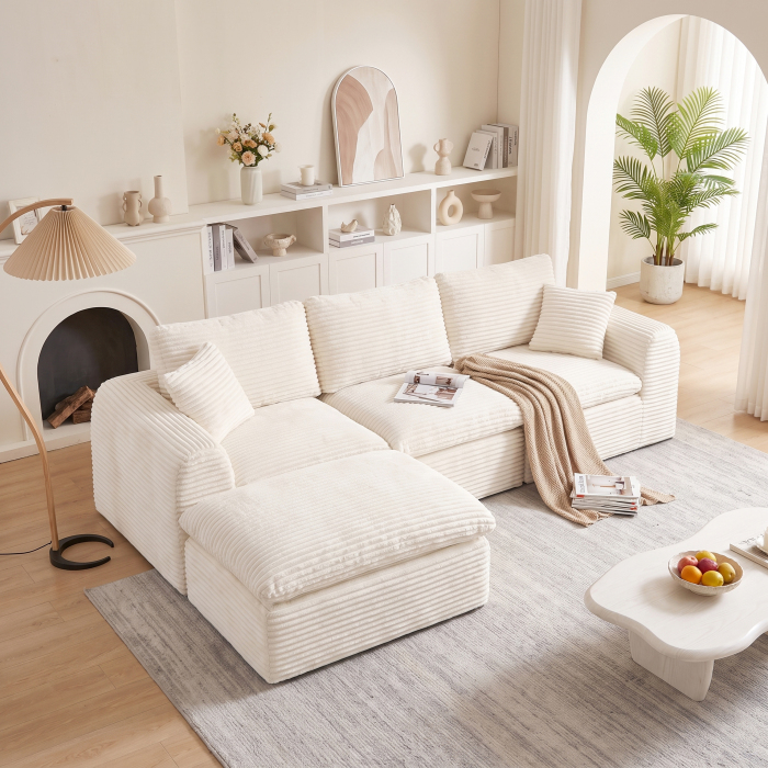 Sofá modular en l tapizado en corduroy beige 3 plazas con 3 módulos