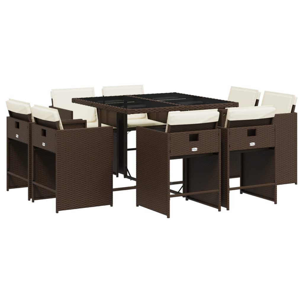vidaXL set comedor para jardín 9 pzas y cojines ratán sintético marrón
