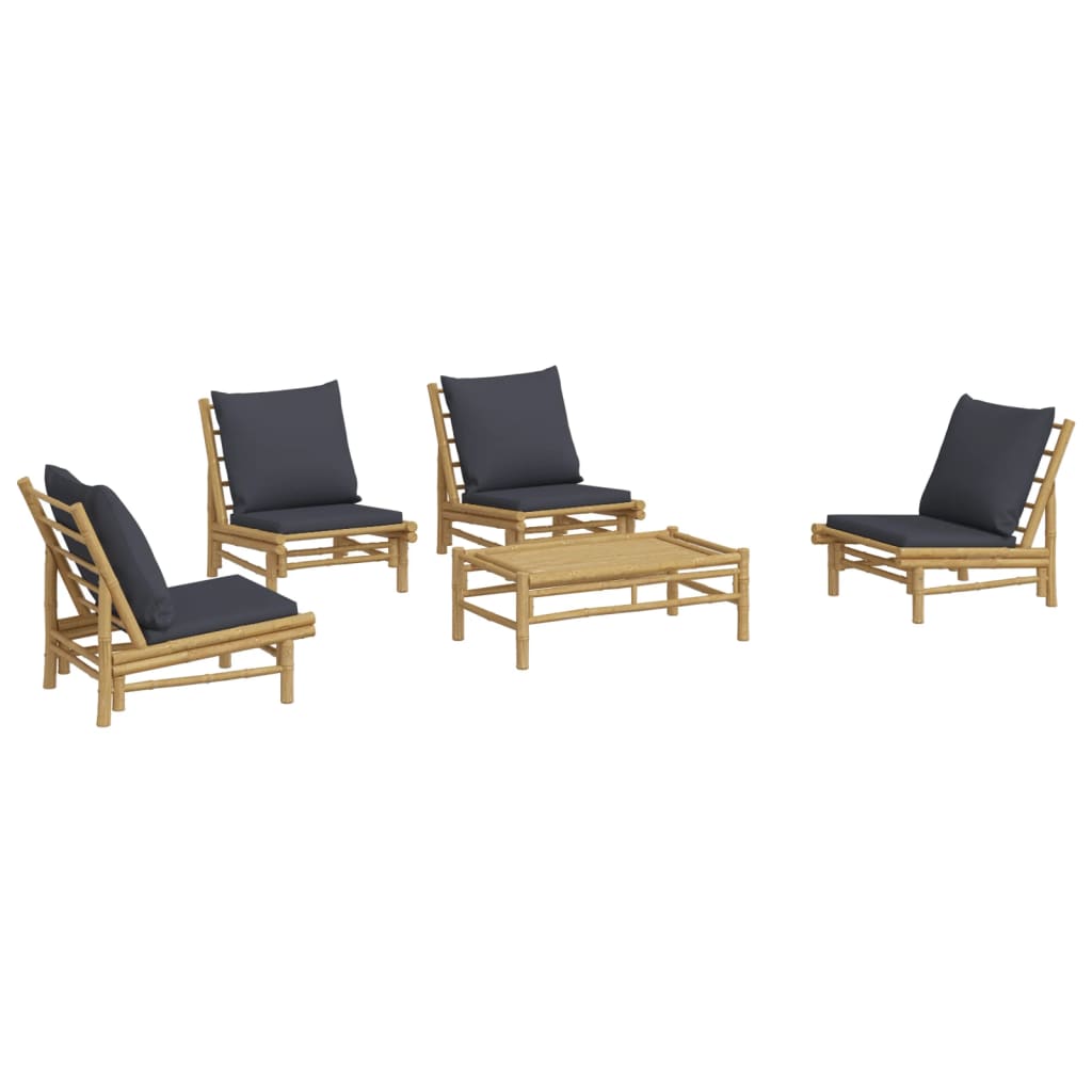 vidaXL set de muebles de jardín 5 piezas bambú con cojines gris oscuro