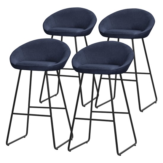 4x taburetes de bar azul oscuro 75cm funda de tela estructura metálica