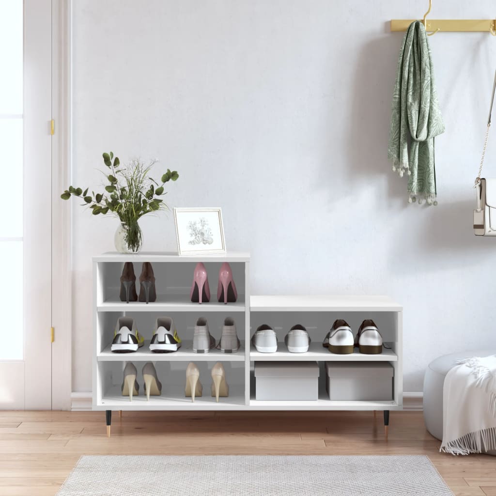 Mueble zapatero madera contrachapada blanco brillo 102x36x60 cm esxt5134