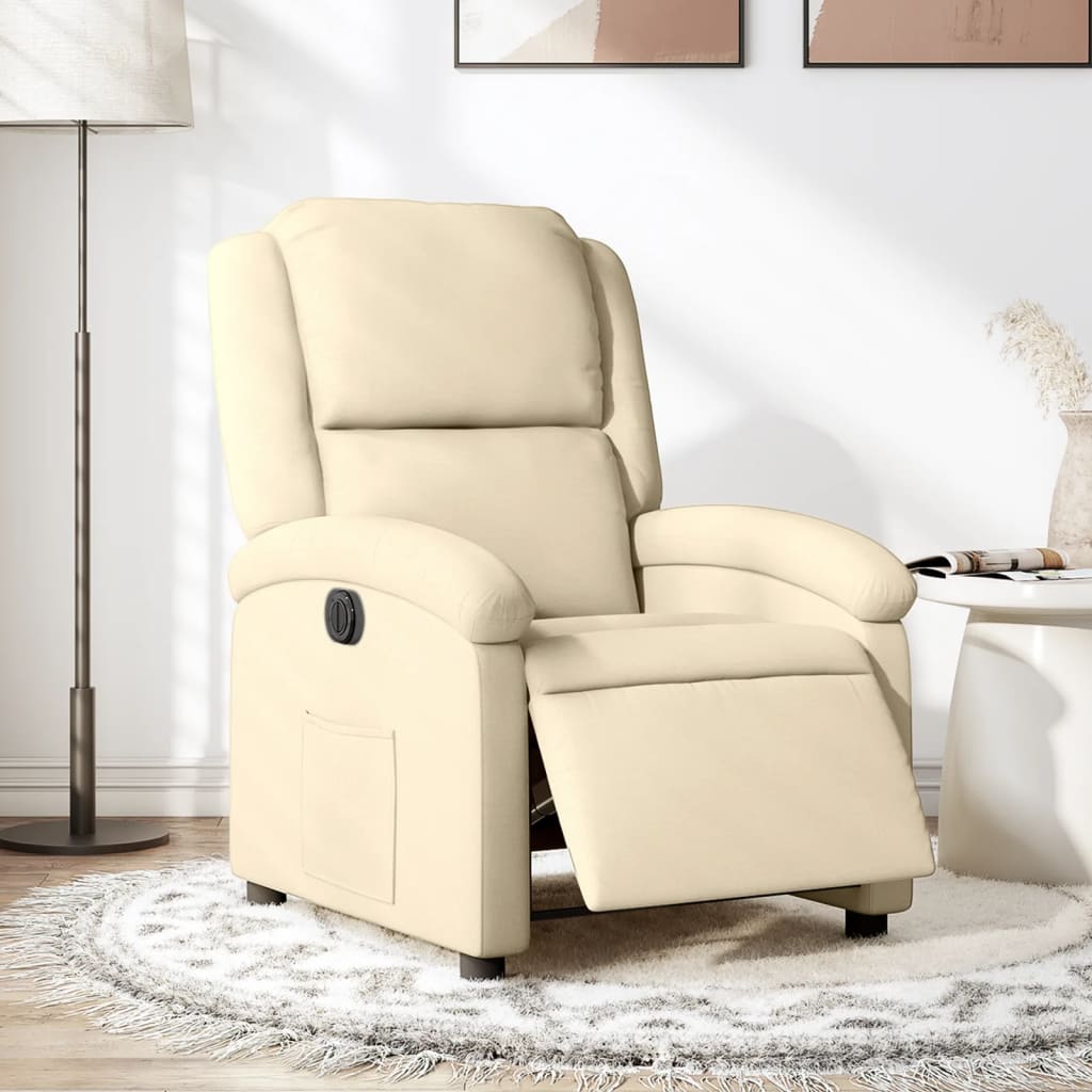 Sillón reclinable eléctrico de tela crema qweo3190