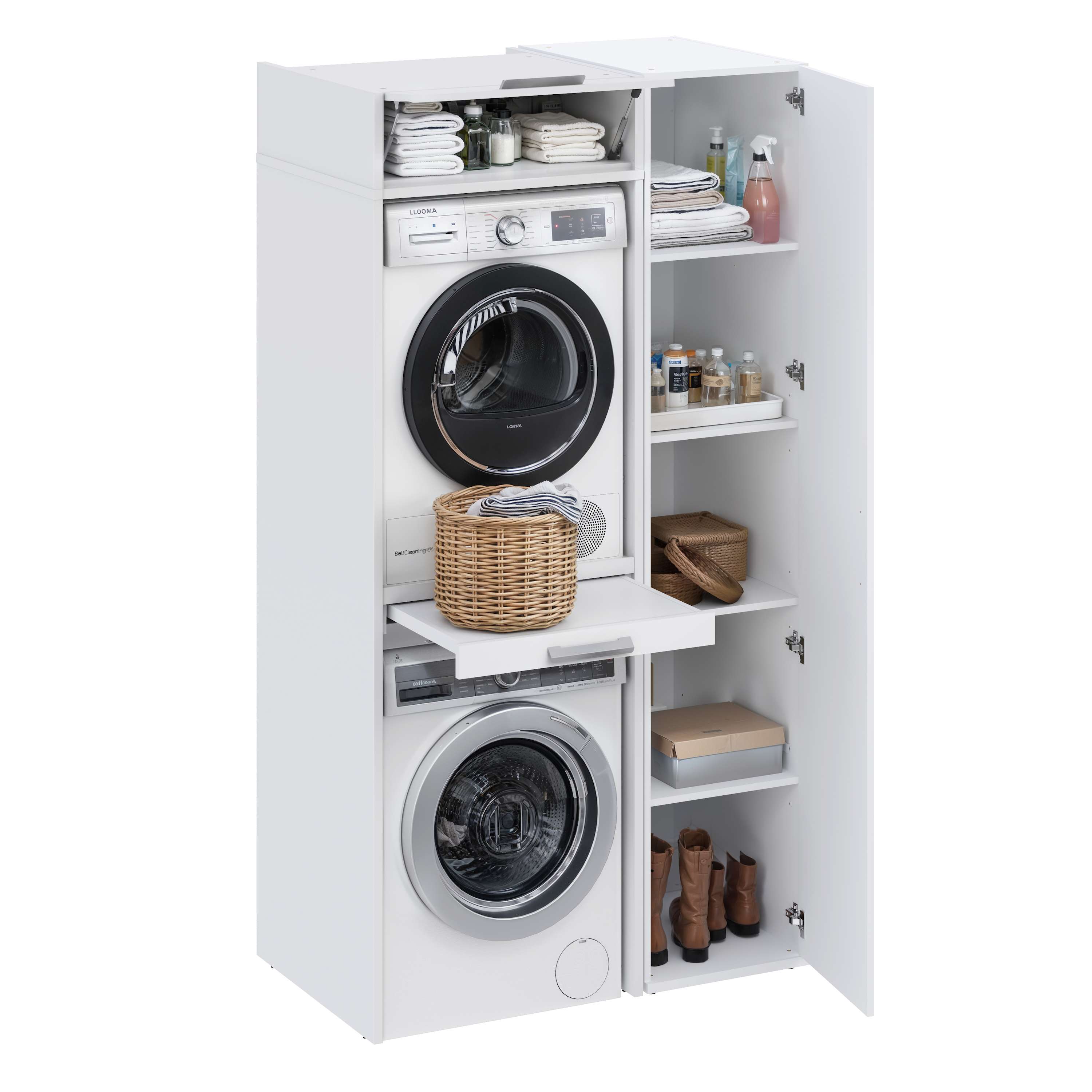 Conjunto de muebles con colunma lavadora secadora t-bath 110,7x208cm blanco