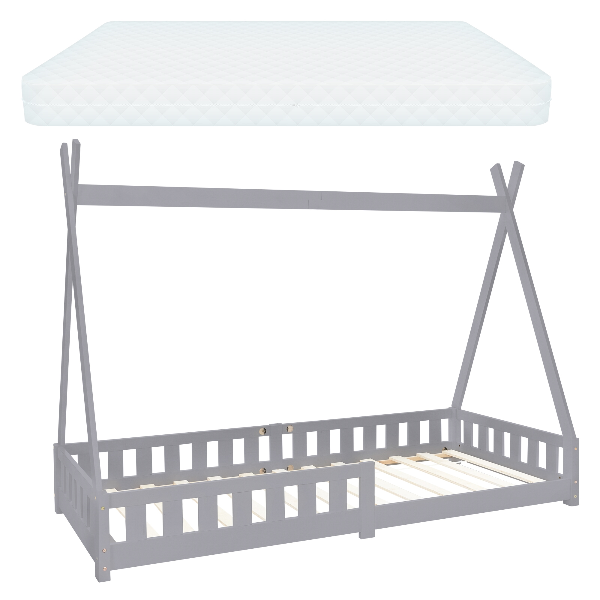 Cama infantil tipi madera de pino 90 x 200 cm gris ml-design